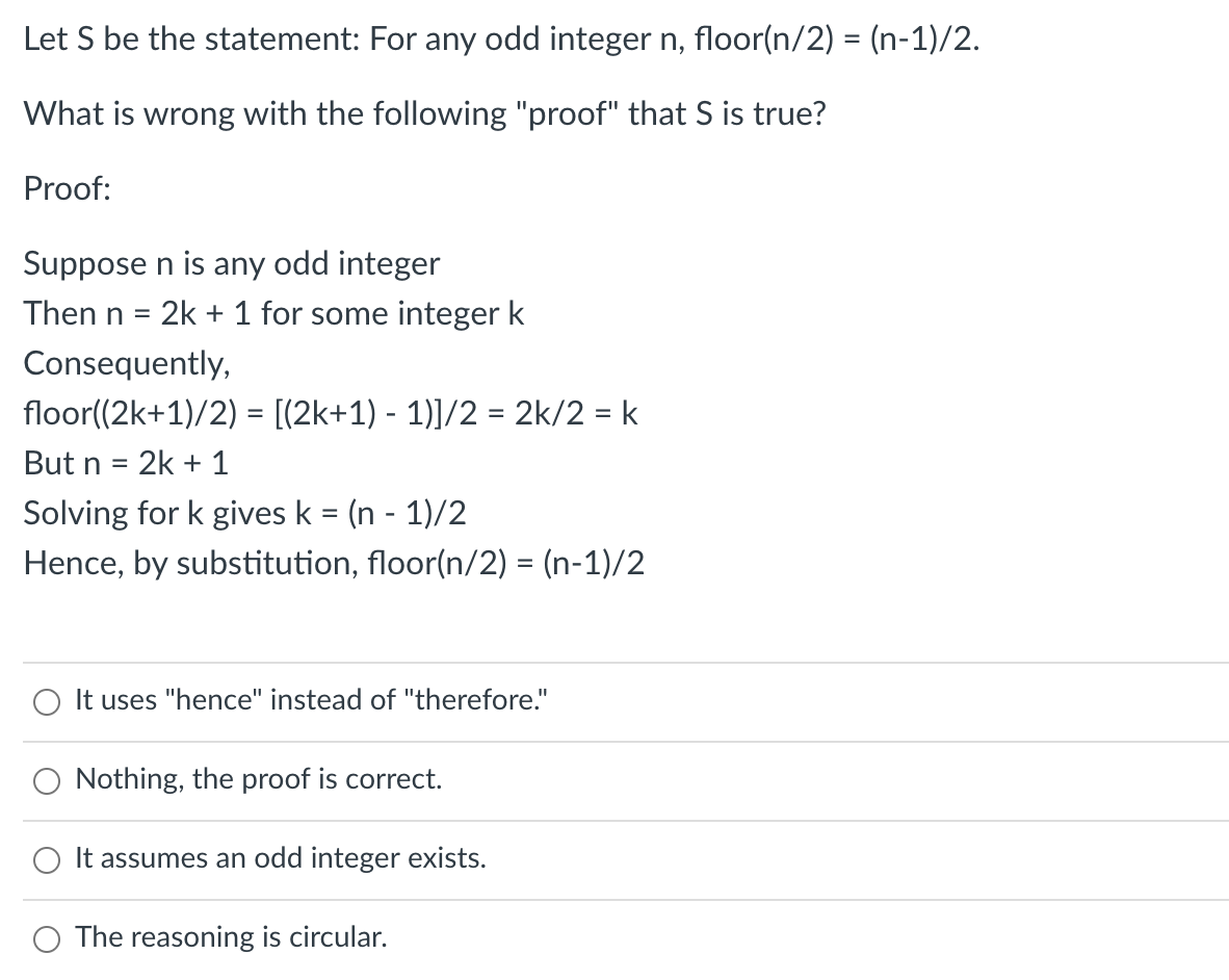 Solved Let S Be The Statement For Any Odd Integer N Chegg