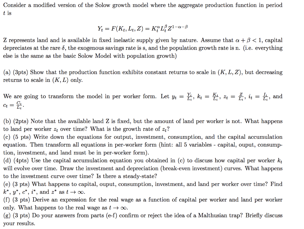 Consider A Modified Version Of The Solow Growth Model Chegg