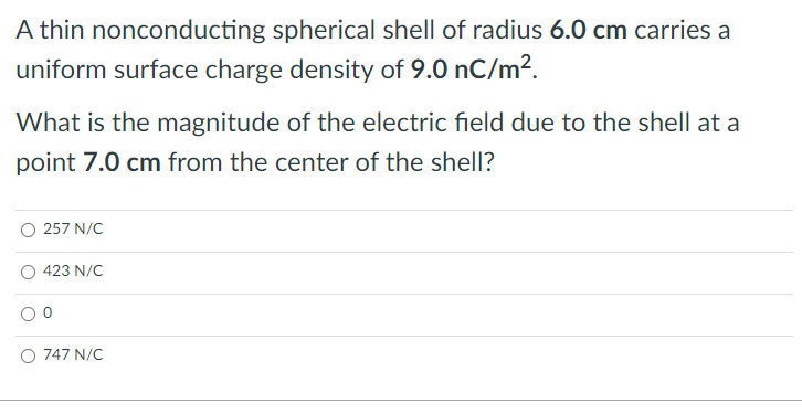 Solved A Thin Nonconducting Spherical Shell Of Radius 6 0 Cm Chegg