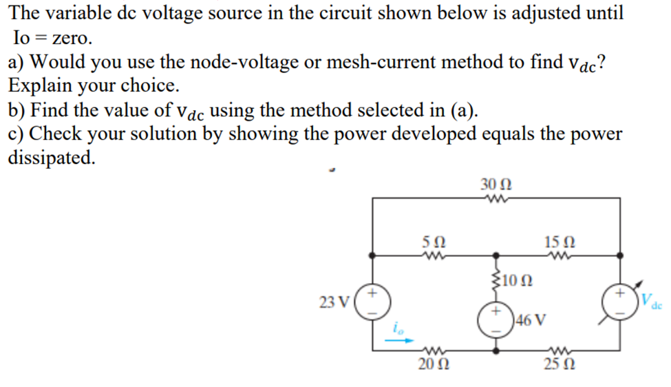 Solved The Variable Dc Voltage Source In The Circuit Shown Chegg