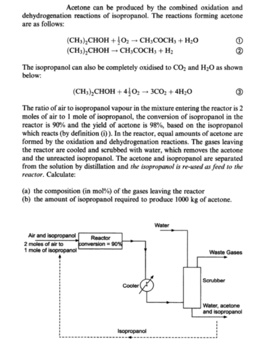 Solved Acetone Can Be Produced By The Combined Oxidation And Chegg