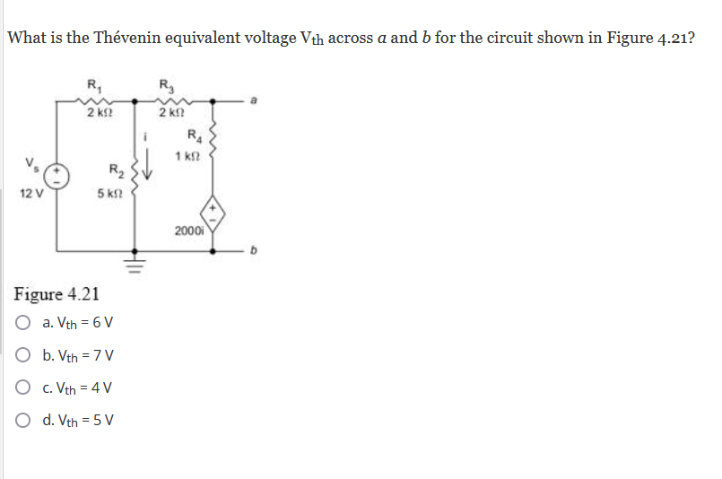 Solved What Is The Th Venin Equivalent Voltage Vth Across A Chegg