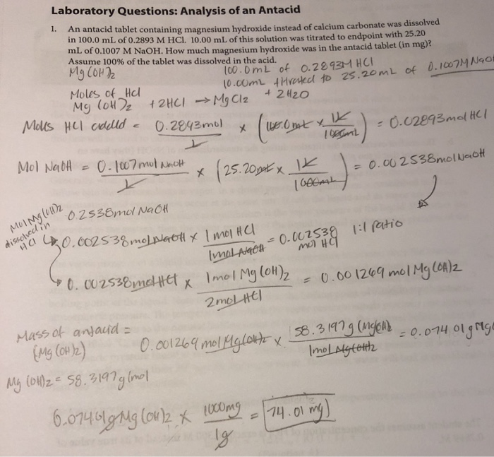 Solved Laboratory Questions Analysis Of An Antacid 1 An Chegg