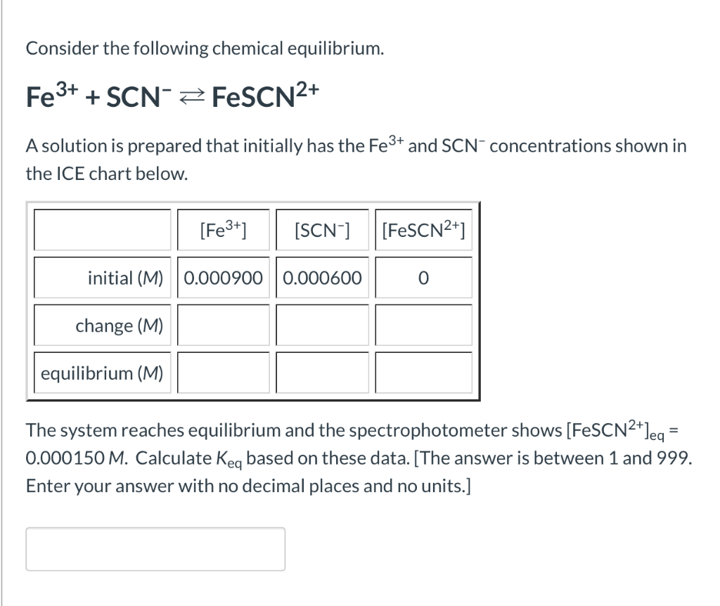 Solved Consider The Following Chemical Equilibrium Fe Chegg