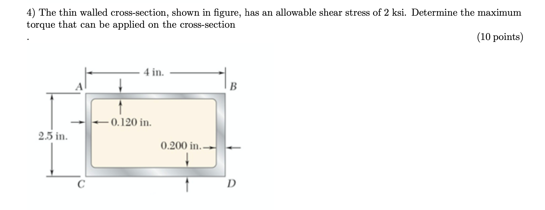 Solved The Thin Walled Cross Section Shown In Figure Chegg