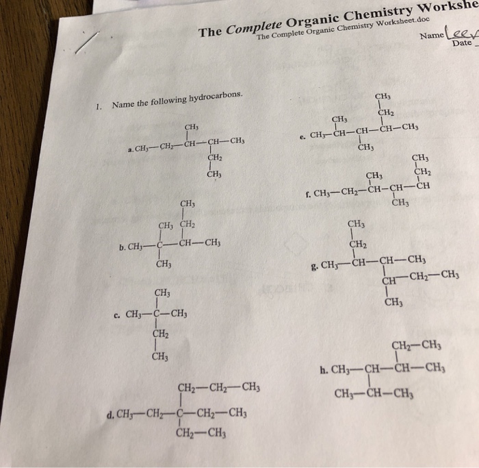 the complete organic chemistry worksheet