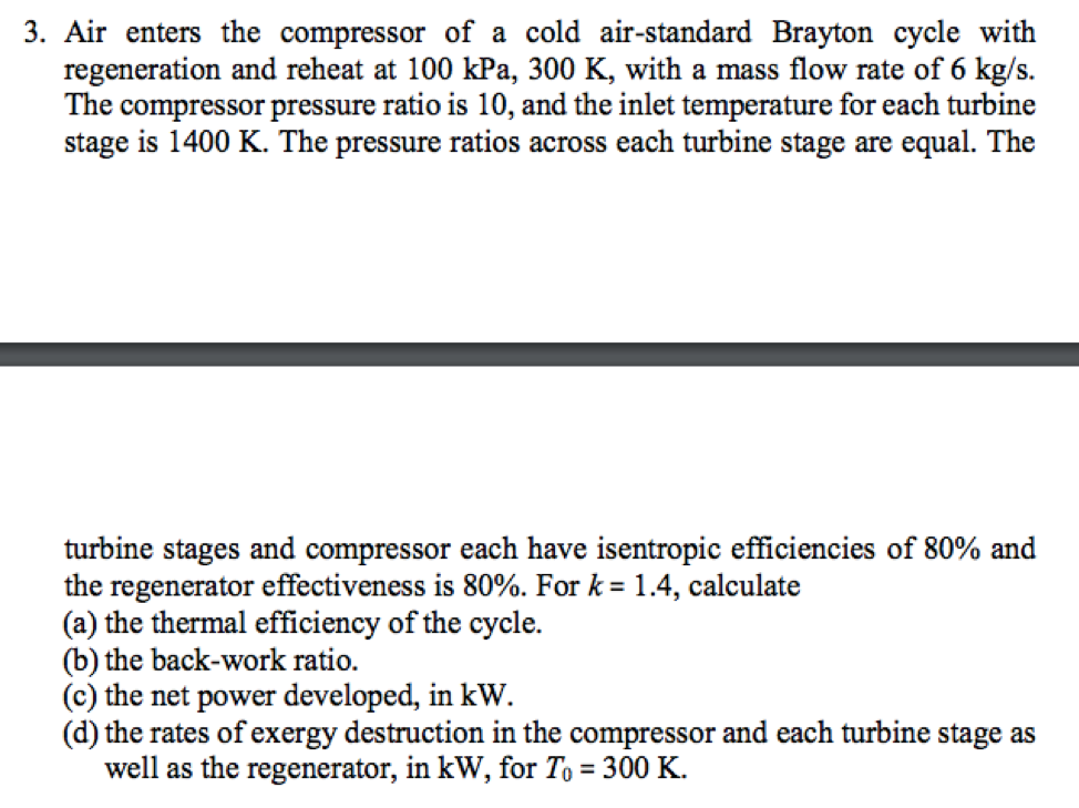 Solved Air Enters The Compressor Of A Cold Air Standard Chegg