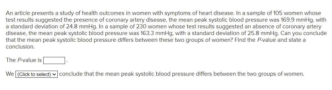 Solved An Article Presents A Study Of Health Outcomes In Chegg