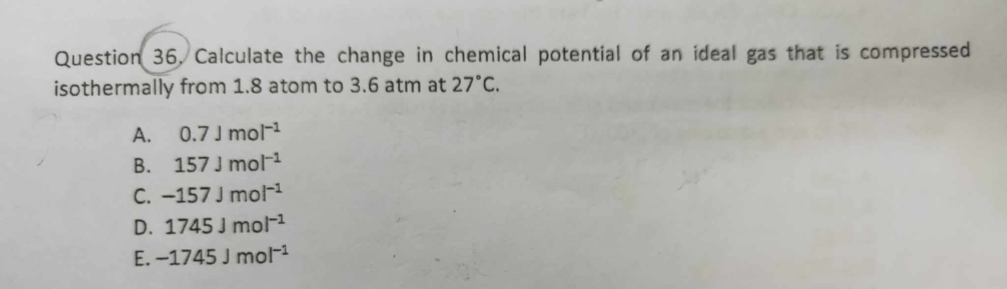 Solved Question 36 Calculate The Change In Chemical Chegg