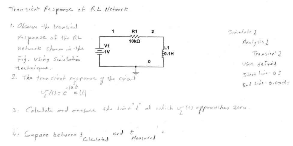 Solved Transient Response Of RL Network 1 R1 2 1 Observe Chegg