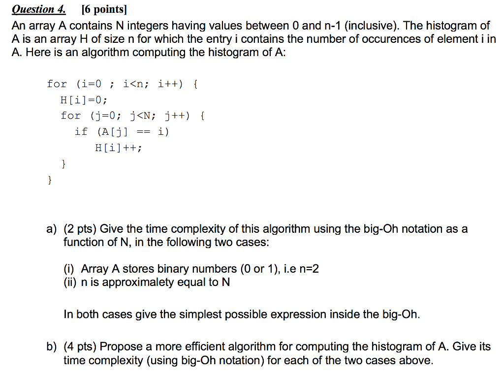 Question 4 6 Points An Array A Contains N Integers Chegg