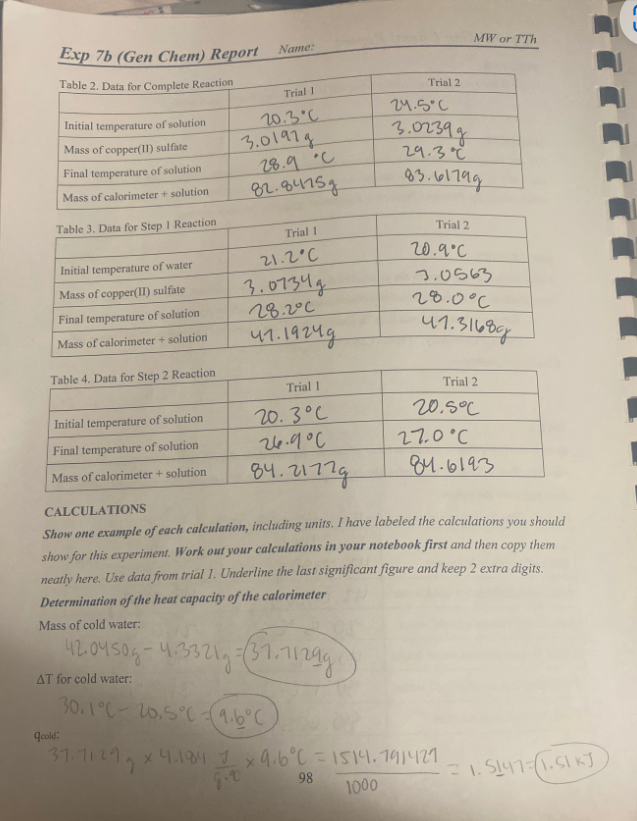 Exp B Calorimetry Hess S Law Use The Following Chegg