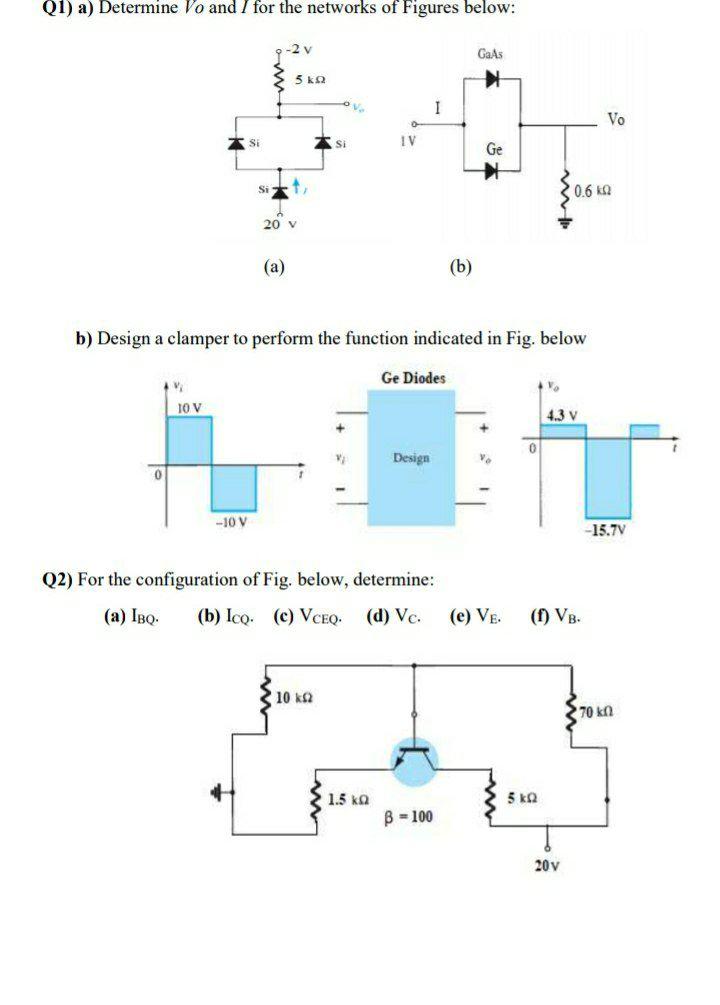 Solved Q A Determine Vo And I For The Networks Of Figures Chegg