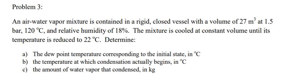 Solved Problem An Air Water Vapor Mixture Is Contained In Chegg