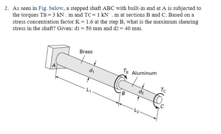 Solved 2 As Seen In Fig Below A Stepped Shaft ABC With Chegg