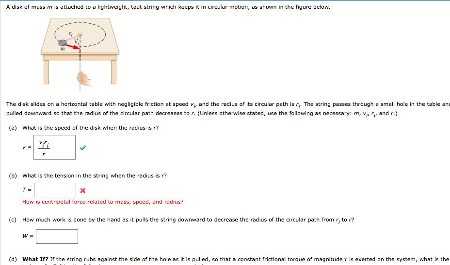 Solved A Disk Of Mass M Is Attached To A Lightweight Taut Chegg