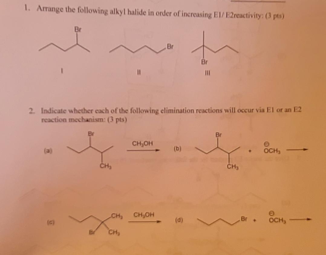 Solved Arrange The Following Alkyl Halide In Order Of Chegg