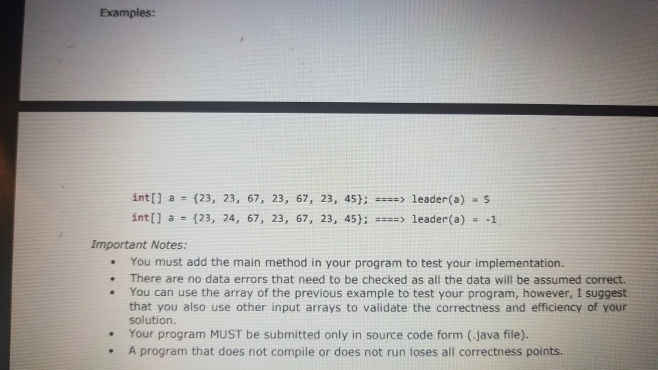 Solved Given An Array A Of N Integers A Leader Element Of Chegg