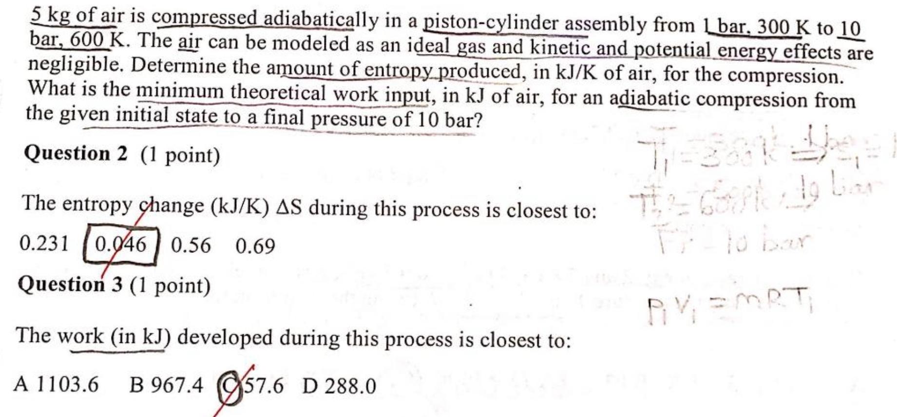 Solved Kg Of Air Is Compressed Adiabatically In A Chegg