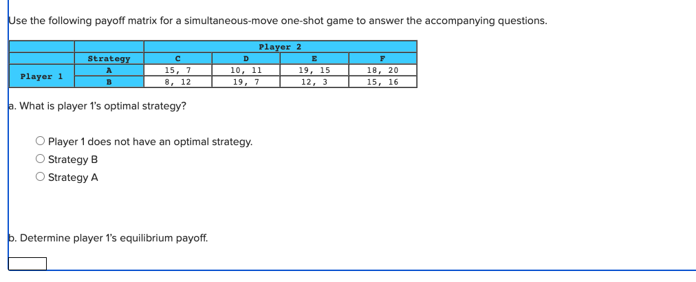 Solved Use The Following Payoff Matrix For A Chegg