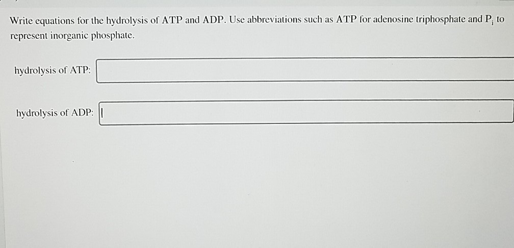 Solved Write Equations For The Hydrolysis Of Atp And Adp Chegg