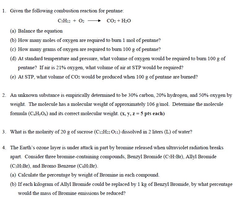 Solved Given The Following Combustion Reaction For Chegg