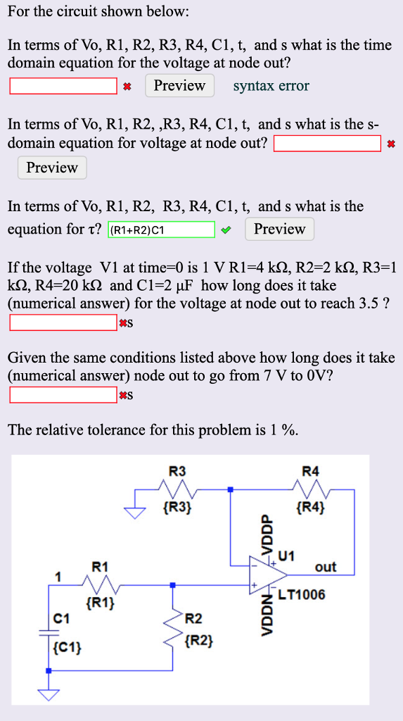 Solved For The Circuit Shown Below In Terms Of Vo R1 R2 Chegg