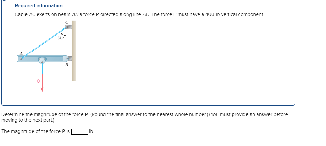 Solved Required Information Cable Ac Exerts On Beam Ab A Chegg