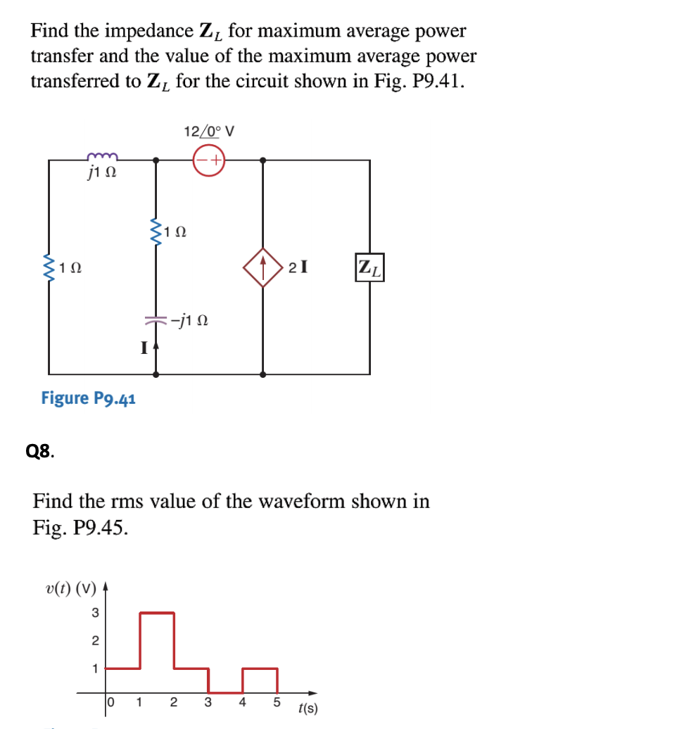 Solved Find The Impedance Z For Maximum Average Power Chegg