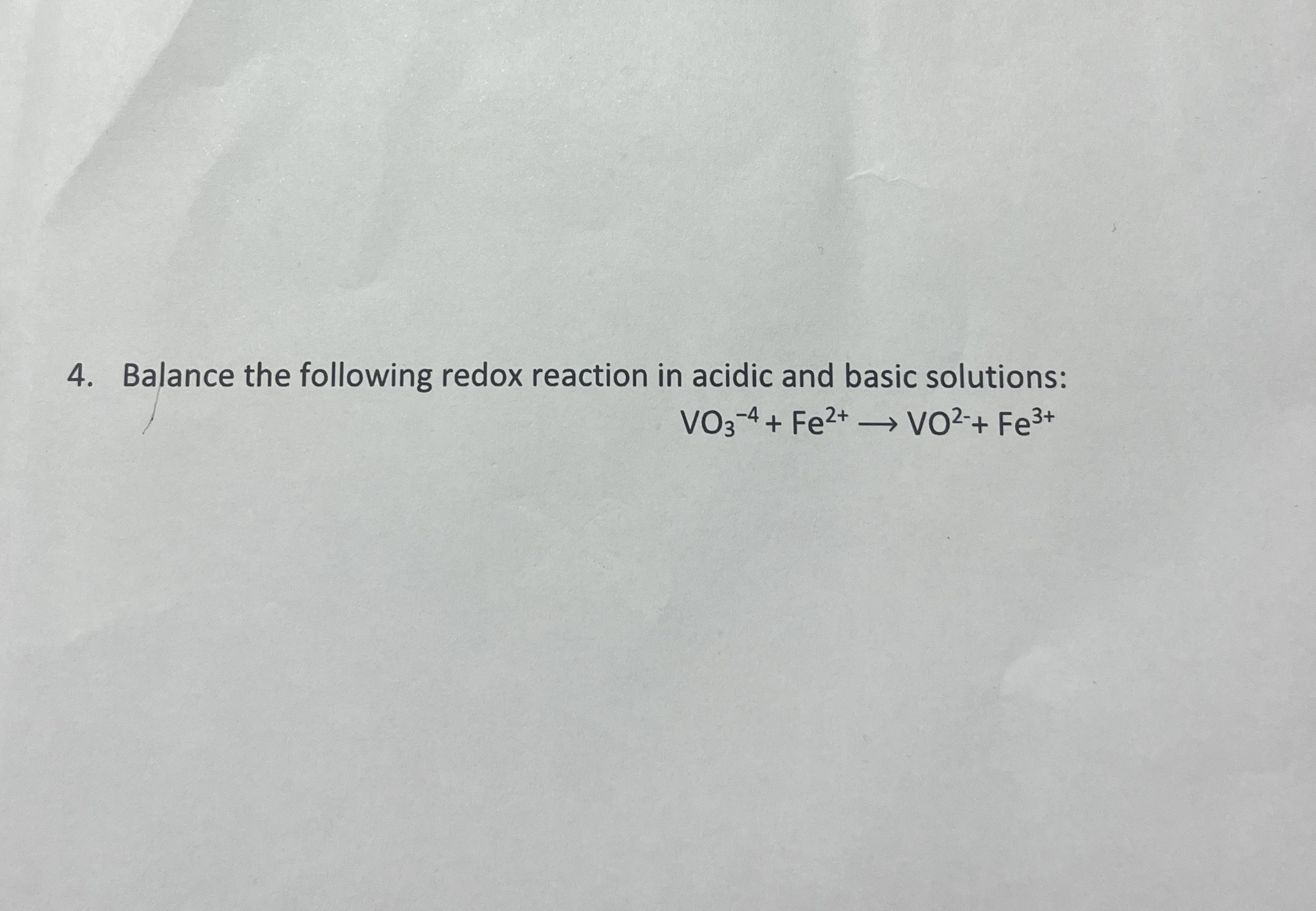 Solved Balance The Following Redox Reaction In Acidic And Chegg