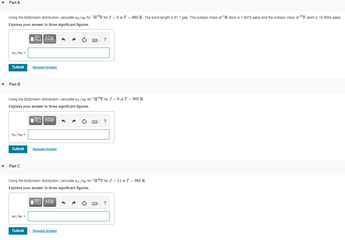 Solved Part A Using The Boltzmann Distribution Calculate Chegg