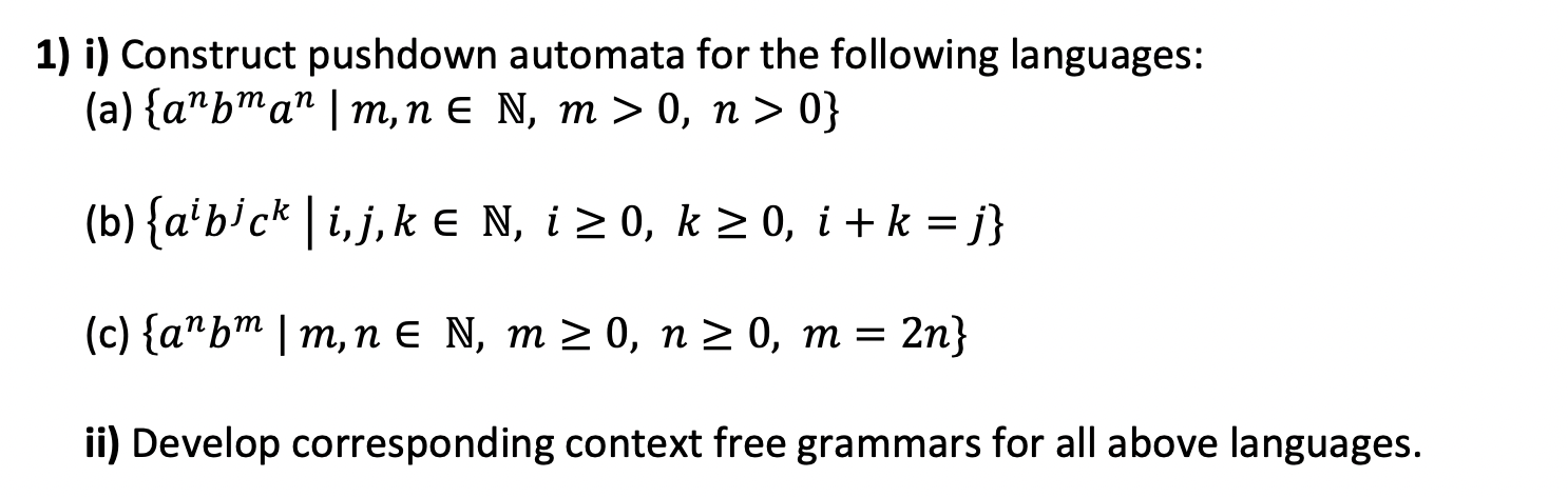 Solved I Construct Pushdown Automata For The Following Chegg