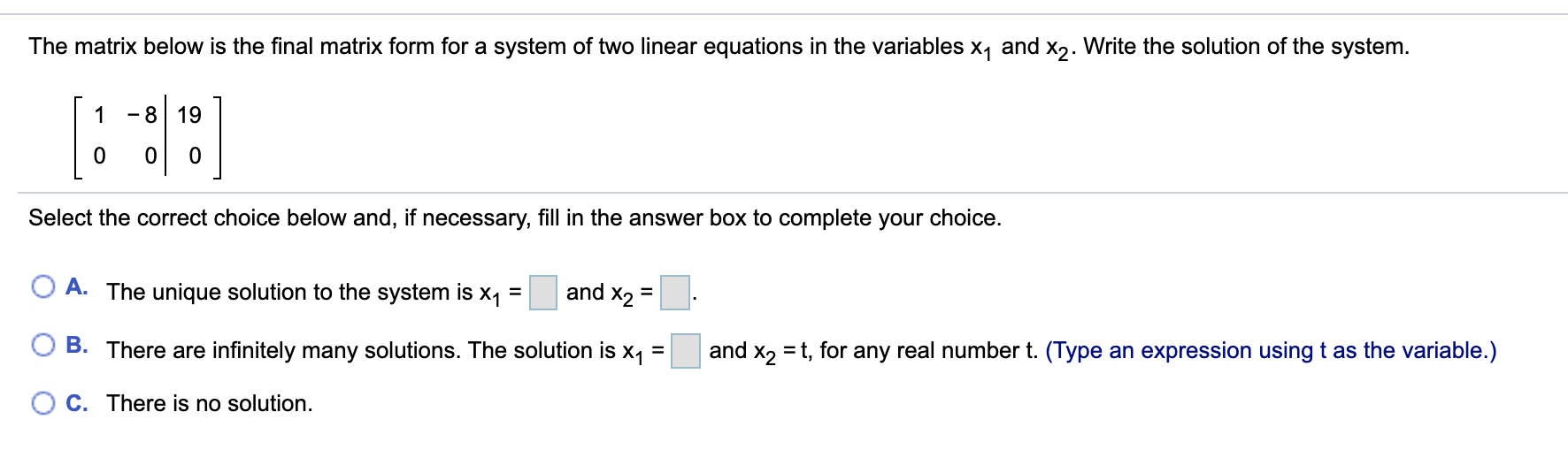 Solved The Matrix Below Is The Final Matrix Form For A Chegg