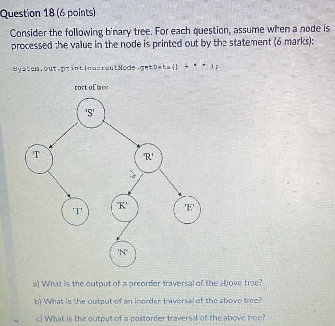 Solved Consider The Following Binary Tree For Each Chegg