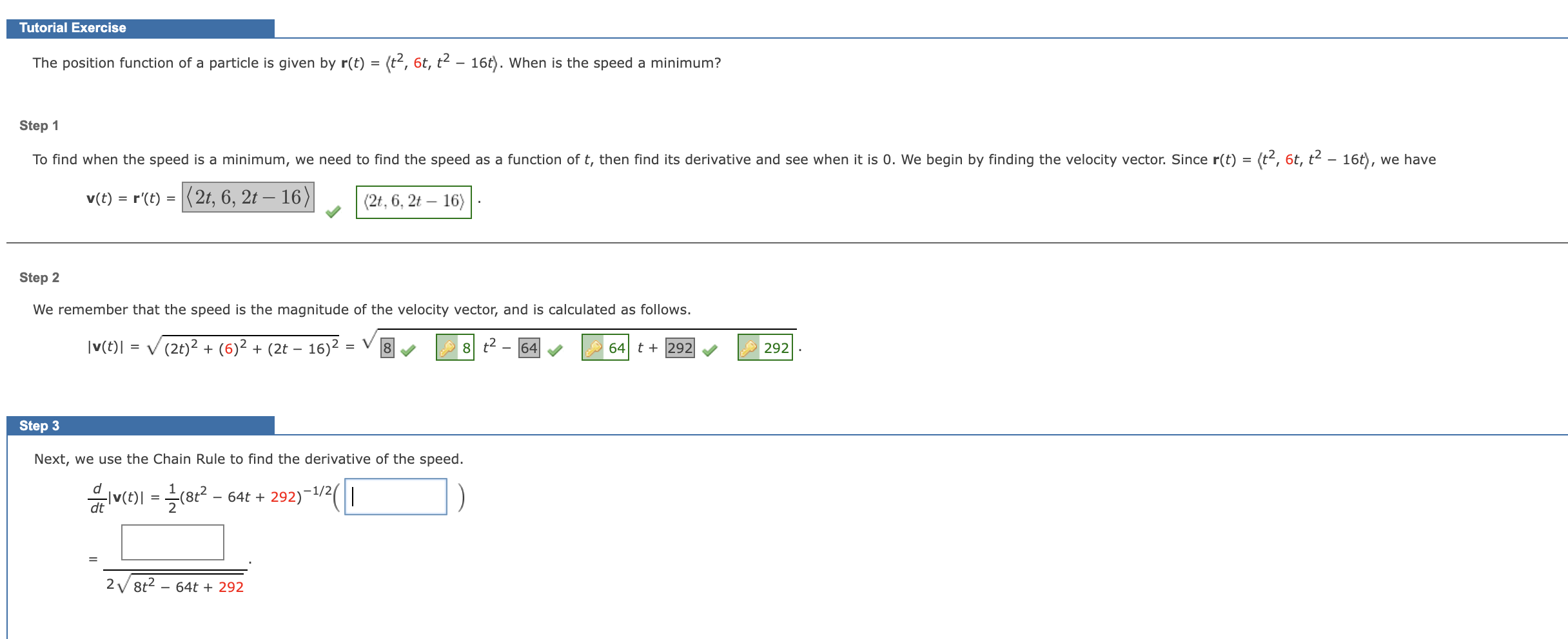 Solved Tutorial Exercise The Position Function Of A Particle Chegg