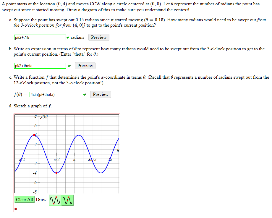 Solved A Point Starts At The Location 0 4 And Moves CCW Chegg