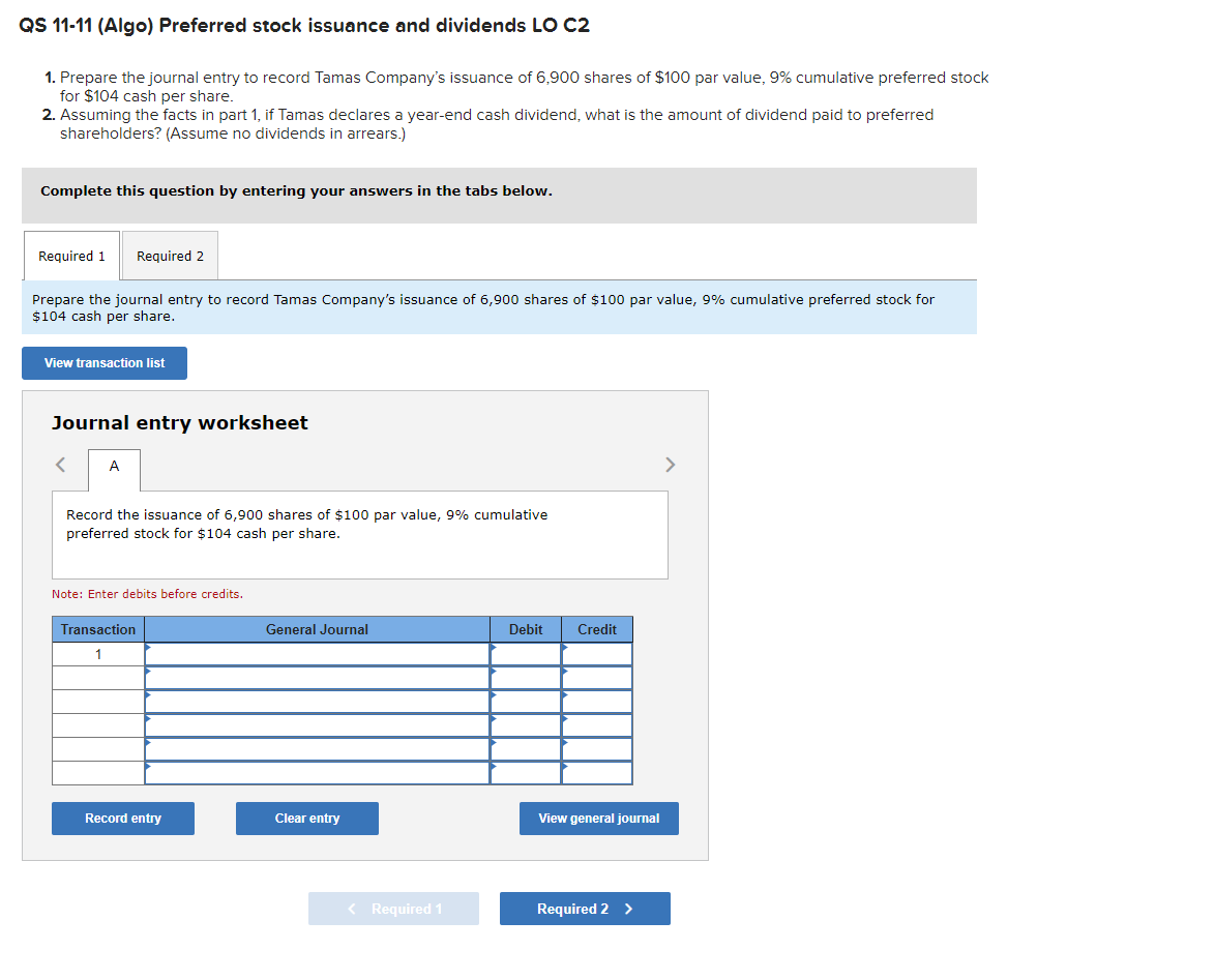 Solved Qs Algo Preferred Stock Issuance And Chegg