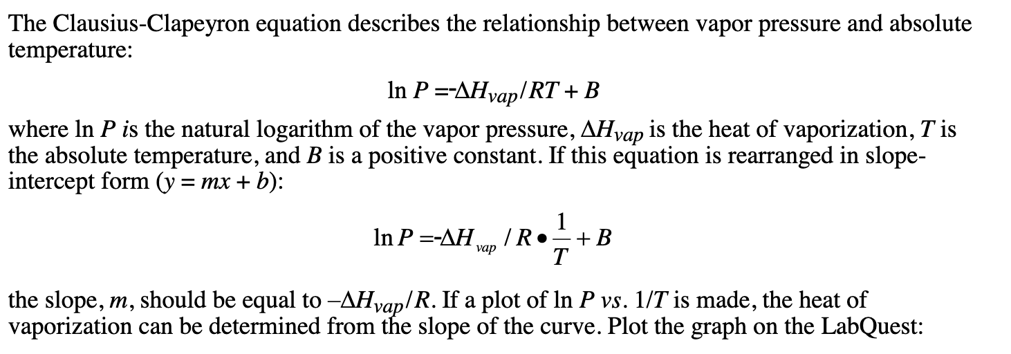 Solved The Clausius Clapeyron Equation Describes The Chegg