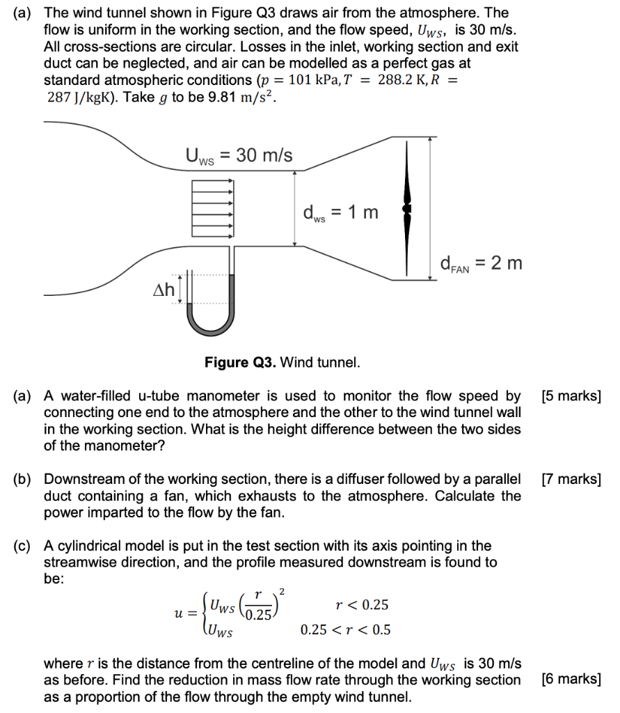 Solved A The Wind Tunnel Shown In Figure Q3 Draws Air From Chegg