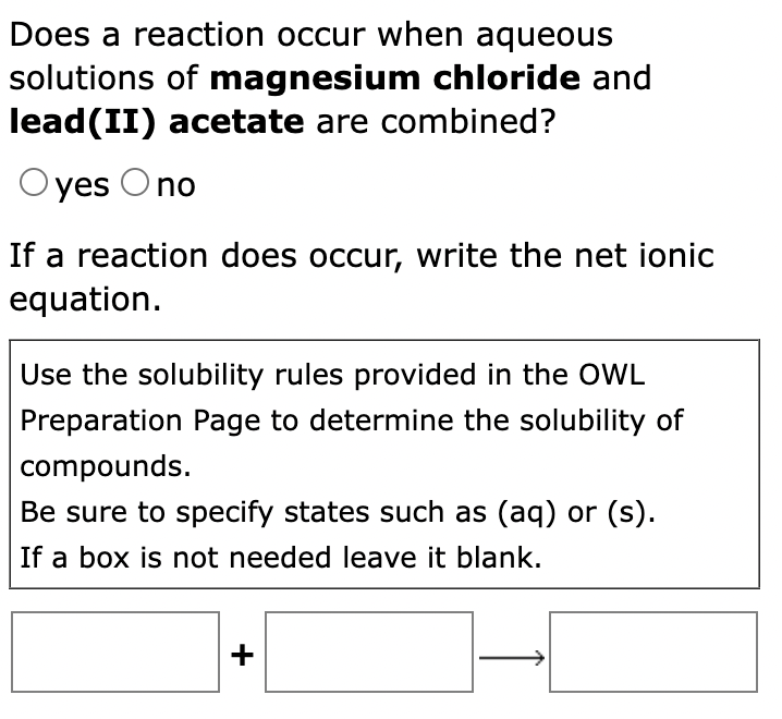 Solved Does A Reaction Occur When Aqueous Solutions Of Chegg