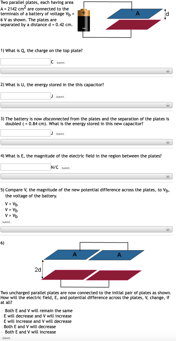 Solved Two Parallel Plates Each Having Area A 2142 Cm2 Chegg