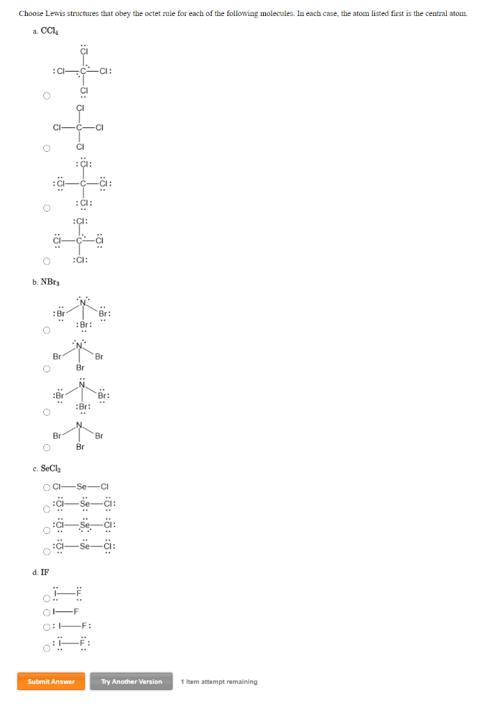 Solved Choose Lewis Structures That Obey The Octet Rule For Chegg