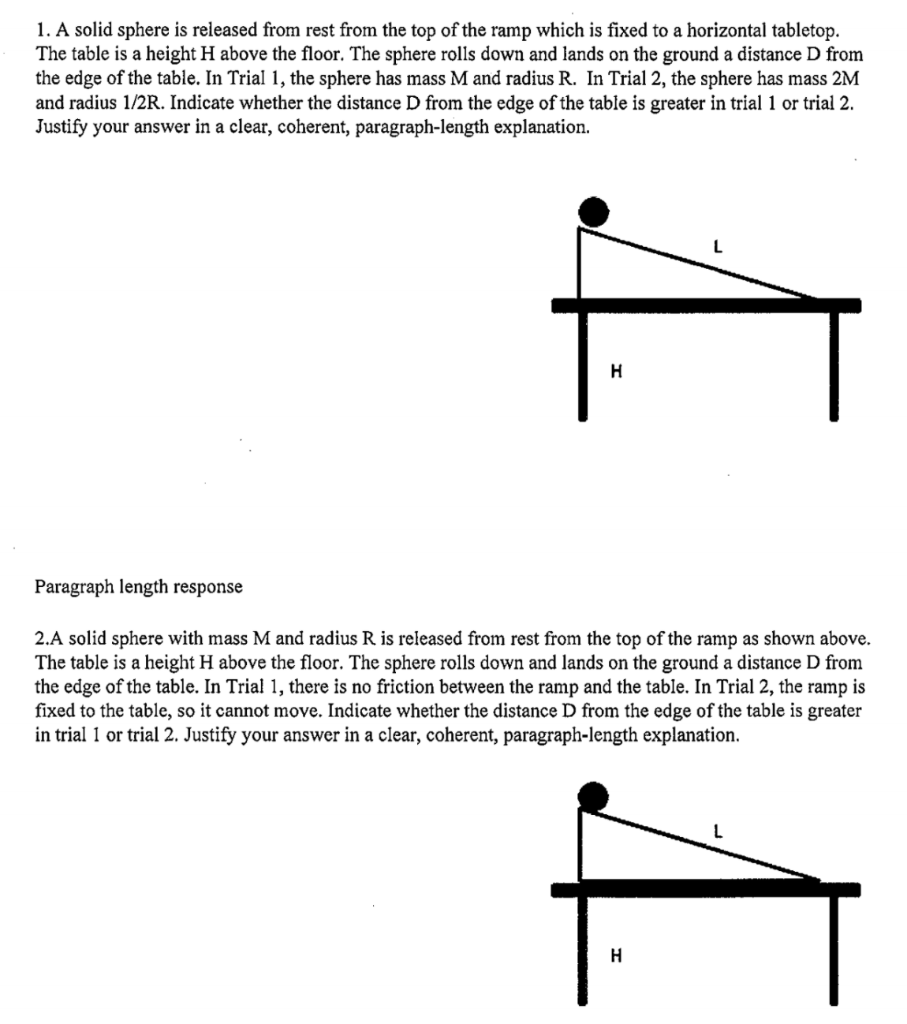 Solved 1 A Solid Sphere Is Released From Rest From The Top Chegg