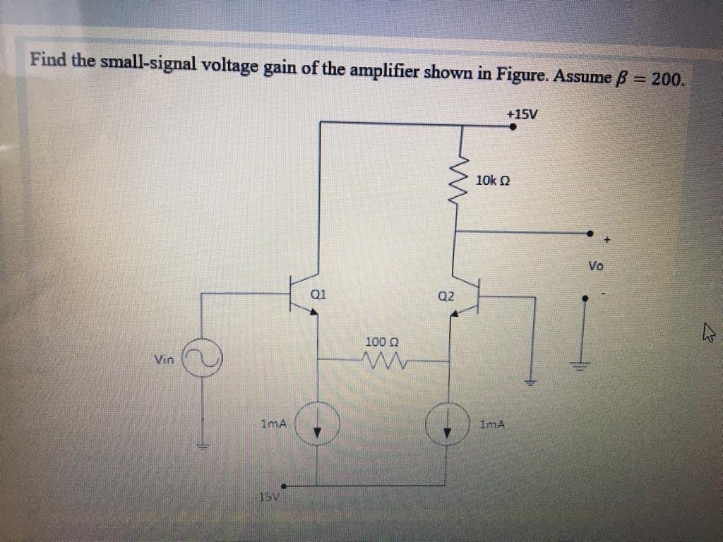 Solved Find The Small Signal Voltage Gain Of The Amplifier Chegg