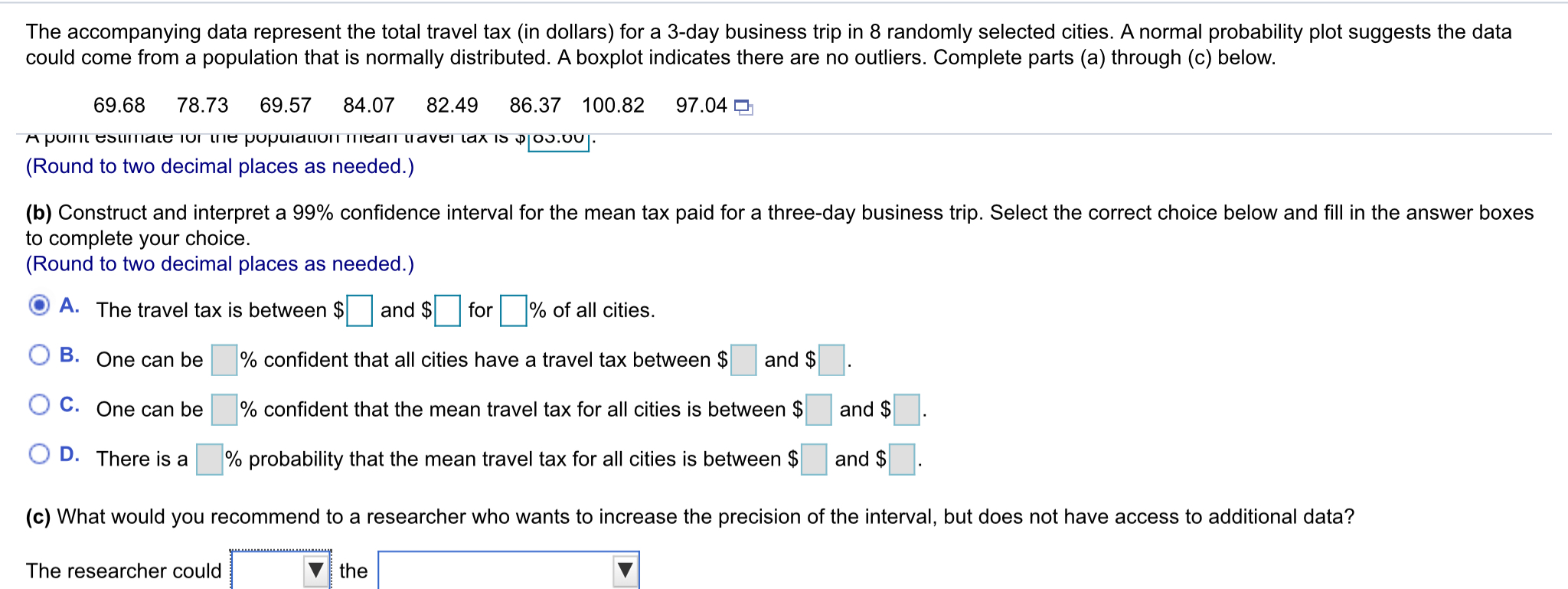 Solved The Accompanying Data Represent The Total Travel Tax Chegg