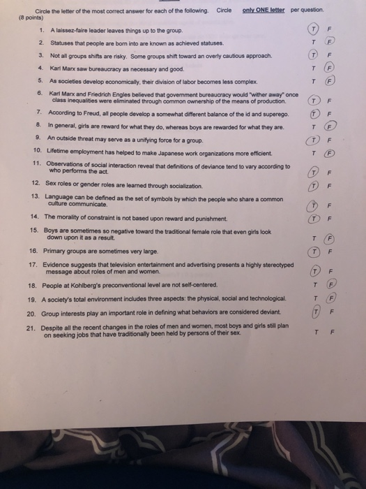 Solved Circle The Letter Of The Most Correct Answer For Each Chegg