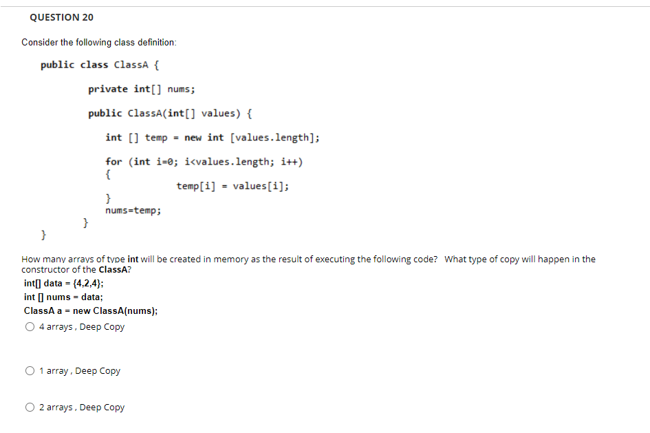 Solved QUESTION 20 Consider The Following Class Definition Chegg