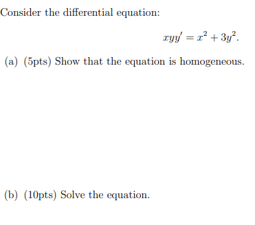 Solved Consider The Differential Equation Xyy X Y A Chegg