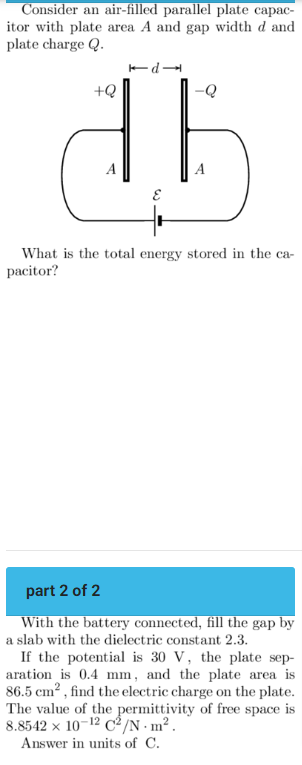 Solved Consider An Air Filled Parallel Plate Capacitor With Chegg