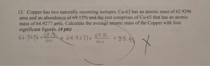 Solved Copper Has Two Naturally Occurring Isotopes Chegg